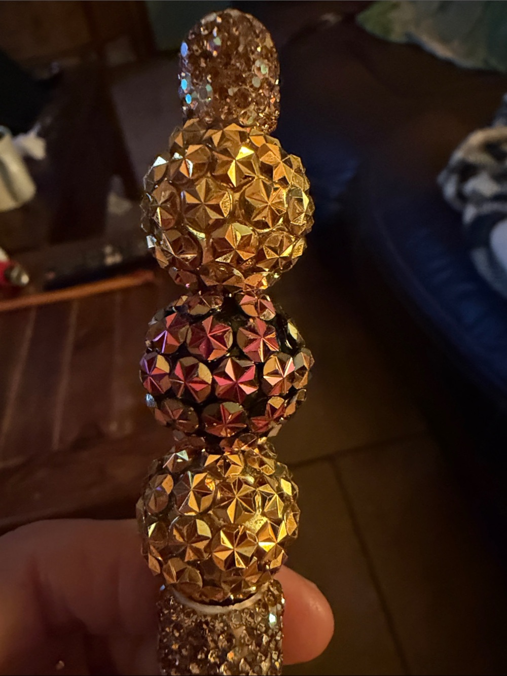 Sparkling Crystal Beaded PenGold & Iridescent with rose design